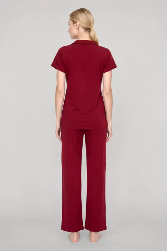 Akbeniz Kadın Bordo Klasik Gömlek Yaka Pijama Takımı - 4