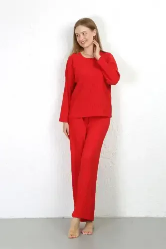 Akbeniz Kadın Bürümcük Kumaş Pijama Takım Kırmızı 4233 - AKBENIZ (1)