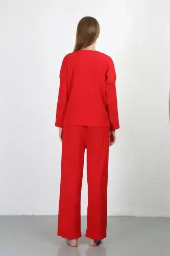 Akbeniz Kadın Bürümcük Kumaş Pijama Takım Kırmızı 4233 - 4