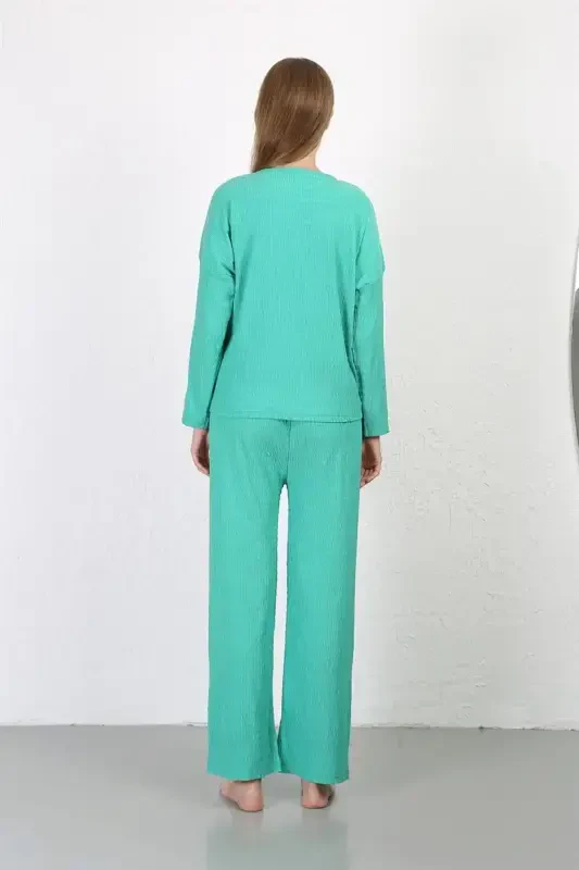 Akbeniz Kadın Bürümcük Kumaş Pijama Takım Yeşil 4233 - 5