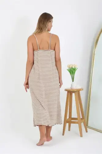 Akbeniz Kadın Büyük Beden İp Askılı Uzun Gecelik 12109 Sütlü Kahve - 4