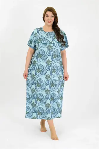 Akbeniz Kadın Büyük Beden Kısa Kol Mavi Anne Gecelik 1377 - 6