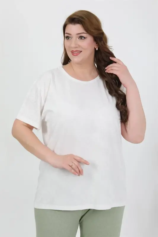 Akbeniz Kadın Büyük Beden Kısa Kol Penye Pijama Takımı Beyaz 202510 - 1