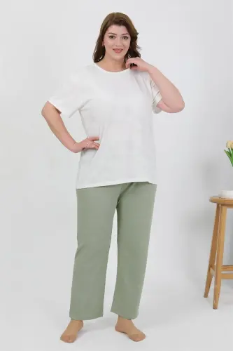 Akbeniz Kadın Büyük Beden Kısa Kol Penye Pijama Takımı Beyaz 202510 - AKBENIZ (1)