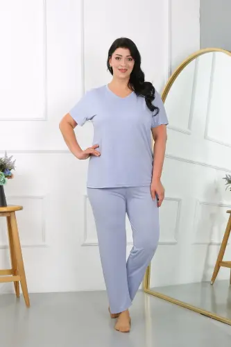 Akbeniz Kadın Büyük Beden Kısa Kol Penye Pijama Takımı Lila 202405 - 3