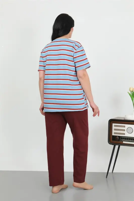 Akbeniz Kadın Büyük Beden Kısa Kol Penye Pijama Takımı Mavi 202505 - 5