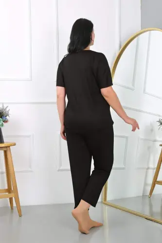 Akbeniz Kadın Büyük Beden Kısa Kol Penye Pijama Takımı Siyah 202405 - 6