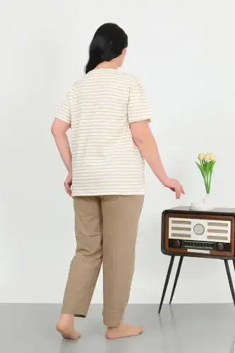 Akbeniz Kadın Büyük Beden Kısa Kol Penye Pijama Takımı Sütlü Kahve 202505 - 5