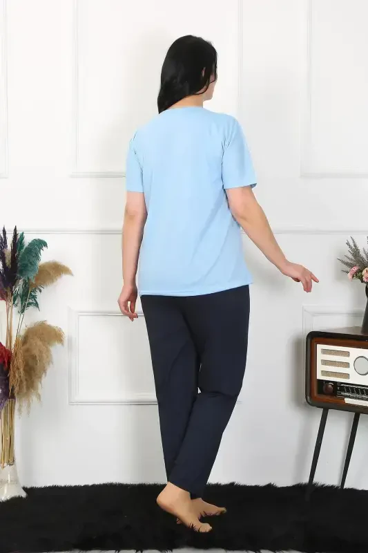 Akbeniz Kadın Büyük Beden Mavi Pijama Takımı 202402 - 2