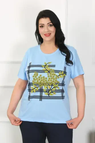 Akbeniz Kadın Büyük Beden Mavi Pijama Takımı 202402 - 3