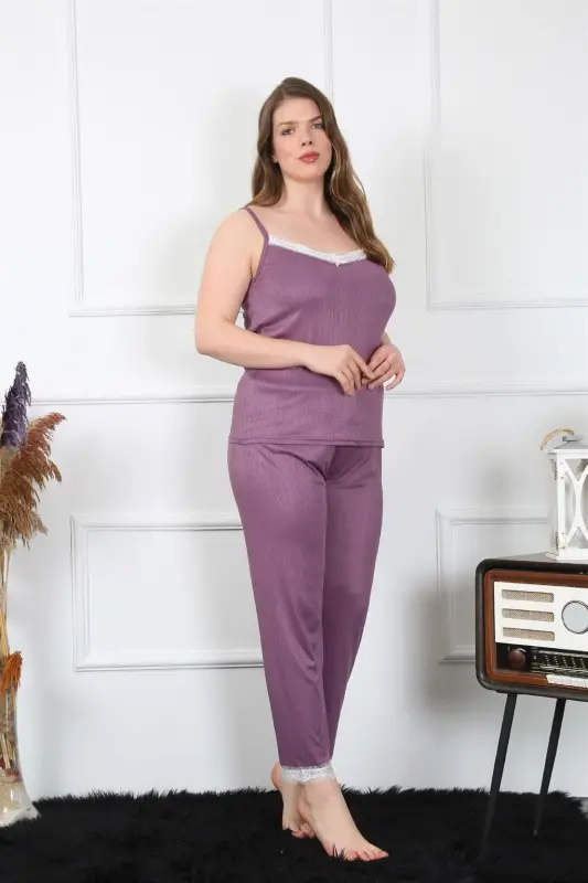 Akbeniz Women's Plus Size Plum Spaghetti Strap Pajama Set 202195 - 1