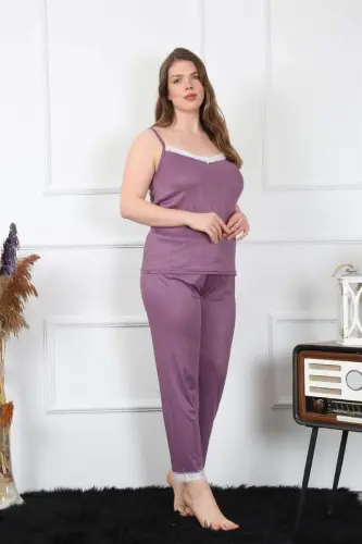 Akbeniz Kadın Büyük Beden Mürdüm İp Askılı Pijama Takım 202195 - 1