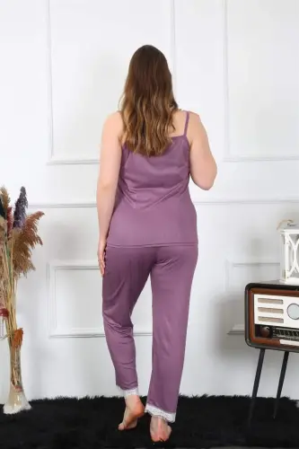 Akbeniz Kadın Büyük Beden Mürdüm İp Askılı Pijama Takım 202195 - 5