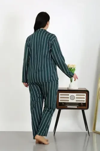 Akbeniz Kadın Büyük Beden Pamuklu Cepli Düğmeli Petrol Pijama Takım 202504 - 5