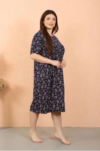 Akbeniz Kadın Büyük Beden Penye Kısa Kol Lacivert Gecelik 12503 - 5