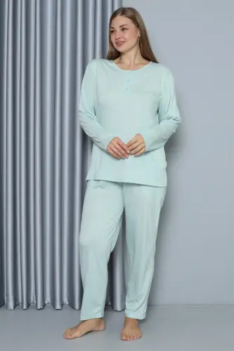 Akbeniz Kadın Büyük Beden Penye Uzun Kol Pijama Takım 202212 - 1