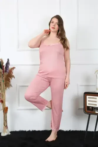 Akbeniz Kadın Büyük Beden Pudra İp Askılı Pijama Takım 202195 - AKBENIZ (1)