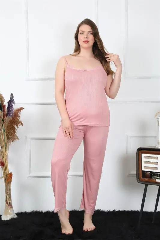 Akbeniz Kadın Büyük Beden Pudra İp Askılı Pijama Takım 202195 - 7