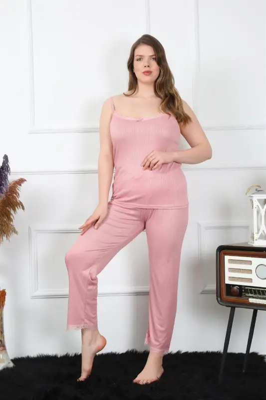 Akbeniz Kadın Büyük Beden Pudra İp Askılı Pijama Takım 202195 - 8