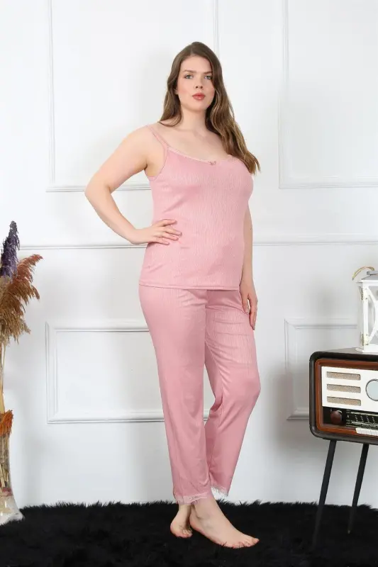 Akbeniz Kadın Büyük Beden Pudra İp Askılı Pijama Takım 202195 - 9