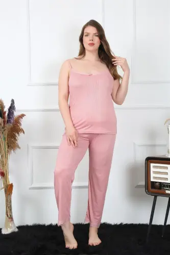 Akbeniz Kadın Büyük Beden Pudra İp Askılı Pijama Takım 202195 - 2
