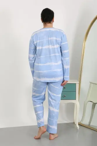 Akbeniz Kadın Büyük Beden Uzun Kol Penye Pijama Takımı Mavi 202502 - AKBENIZ (1)