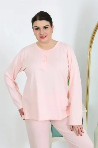 Akbeniz Kadın Büyük Beden Uzun Kol Penye Pijama Takımı Pembe 202501 - 4