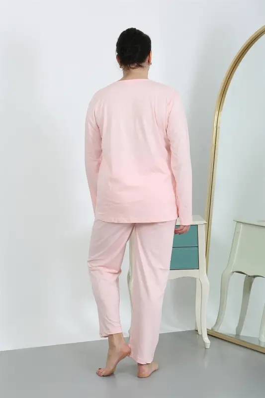 Akbeniz Kadın Büyük Beden Uzun Kol Penye Pijama Takımı Pembe 202501 - 5