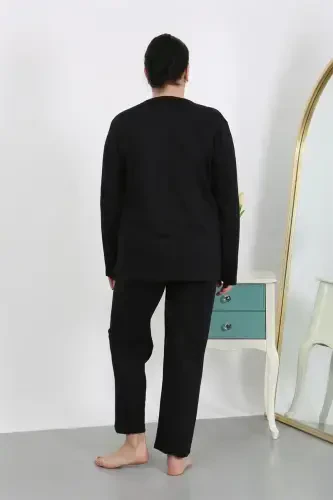 Akbeniz Kadın Büyük Beden Uzun Kol Penye Pijama Takımı Siyah 202501 - 5