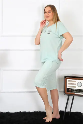 Akbeniz Kadın Büyük Beden Viscon Su Yeşili Kapri Pijama Takım 202193 - 3
