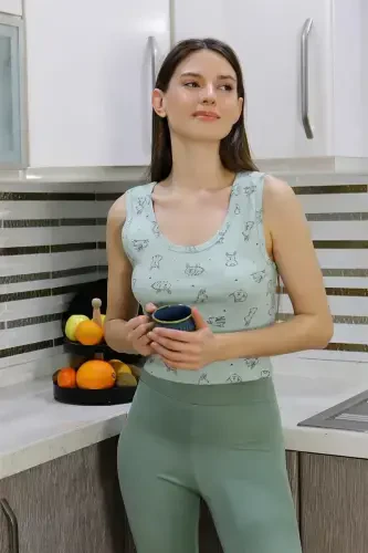 Akbeniz Kadın Crop Büstiyer Tayt Alt Üst Takım SuYeşili 5910 - 6