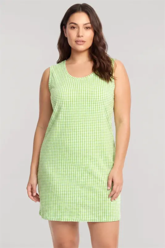 Akbeniz Kadın Desenli Basic Büyük Beden Gecelik - Yeşil - AKBENIZ