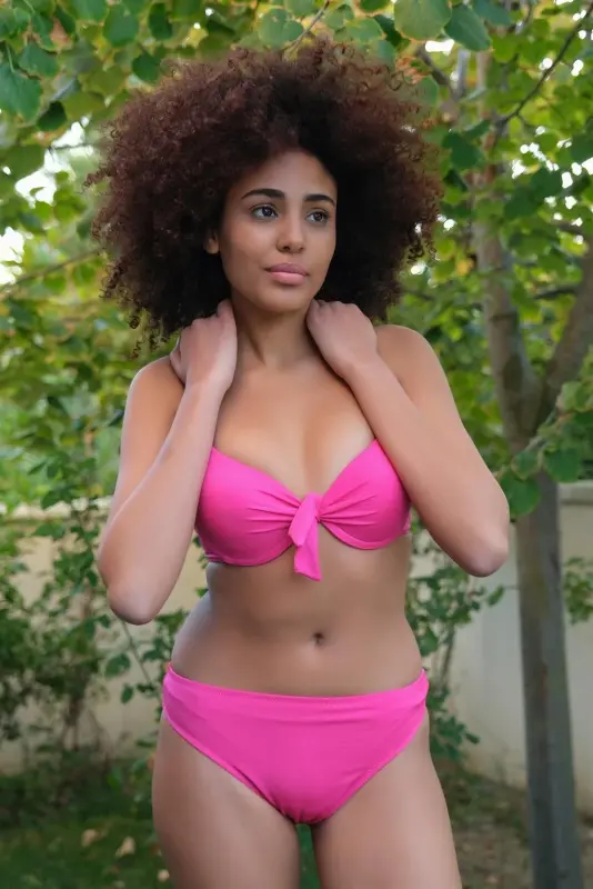Akbeniz Kadın Destekli Fiyonklu Alt Üst Fuşya Bikini Takım 35008 - 6