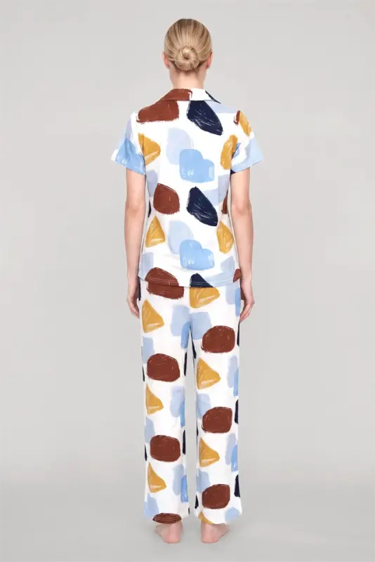 Akbeniz Women's Ecru Patterned Classic Shirt Collar Pajama Set - 5
