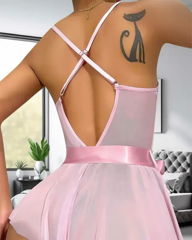 Akbeniz Kadın Fantezi Babydoll Dantel Gecelik T001 Pembe - 4