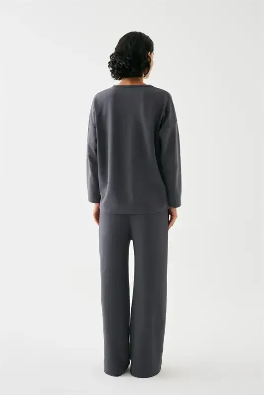 Akbeniz Kadın Füme Akrep Burcu Oversize 2 İplik Eşofman Ev Giyim Takımı - 5