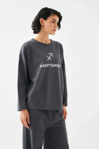 Kadın Füme Yay Burcu Oversize 2 İplik Eşofman Ev Giyim Takımı - 3