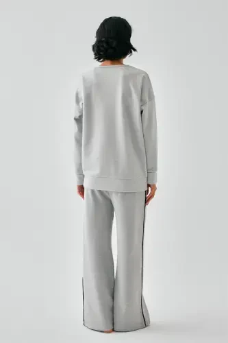 Akbeniz Kadın Gri Balık Burcu Oversize 2 İplik Eşofman Ev Giyim Takımı - 6