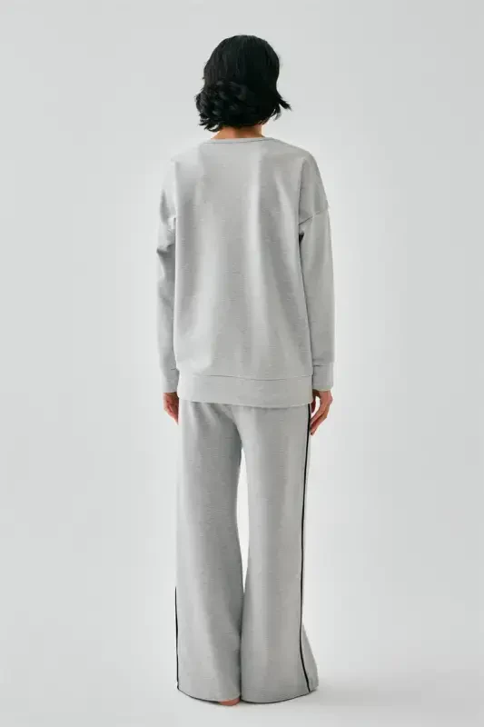 Akbeniz Kadın Gri Balık Burcu Oversize 2 İplik Eşofman Ev Giyim Takımı - 6