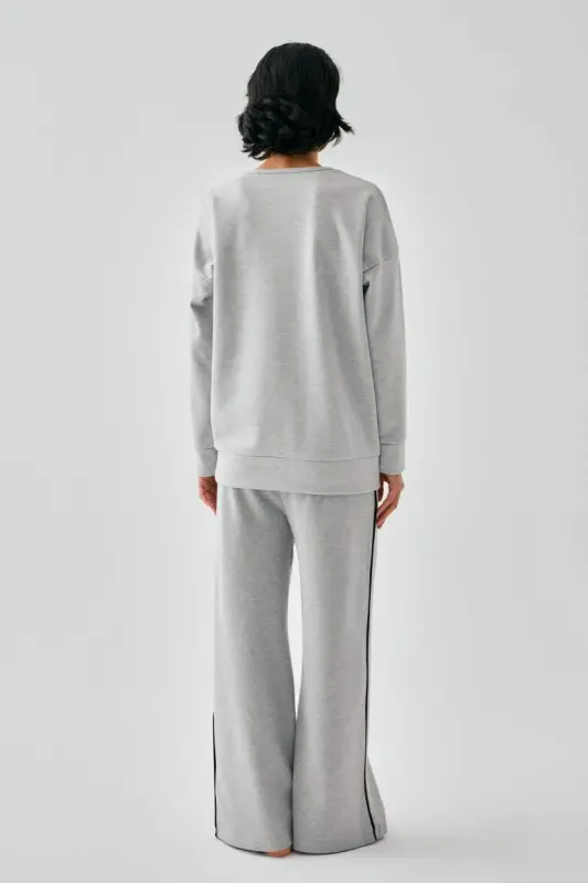 Kadın Gri Balık Burcu Oversize 2 İplik Eşofman Ev Giyim Takımı - 6