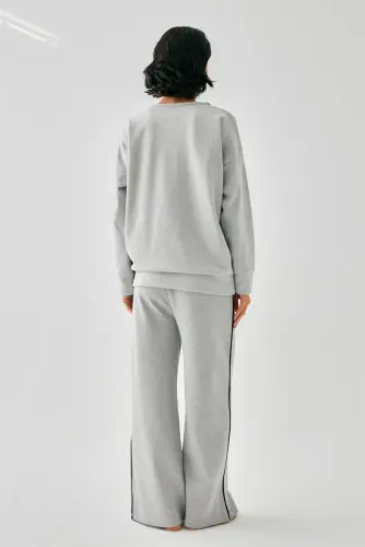 Akbeniz Kadın Gri Kova Burcu Oversize 2 İplik Eşofman Ev Giyim Takımı - 5