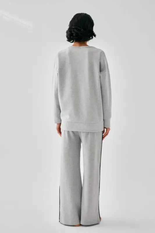 Kadın Gri Sleep Mode ON Oversize 2 İplik Eşofman Ev Giyim Takımı - 6