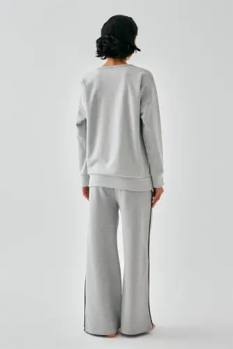 Akbeniz Kadın Gri Yay Burcu Oversize 2 İplik Eşofman Ev Giyim Takımı - 6