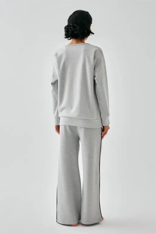 Akbeniz Kadın Gri Yay Burcu Oversize 2 İplik Eşofman Ev Giyim Takımı - 6