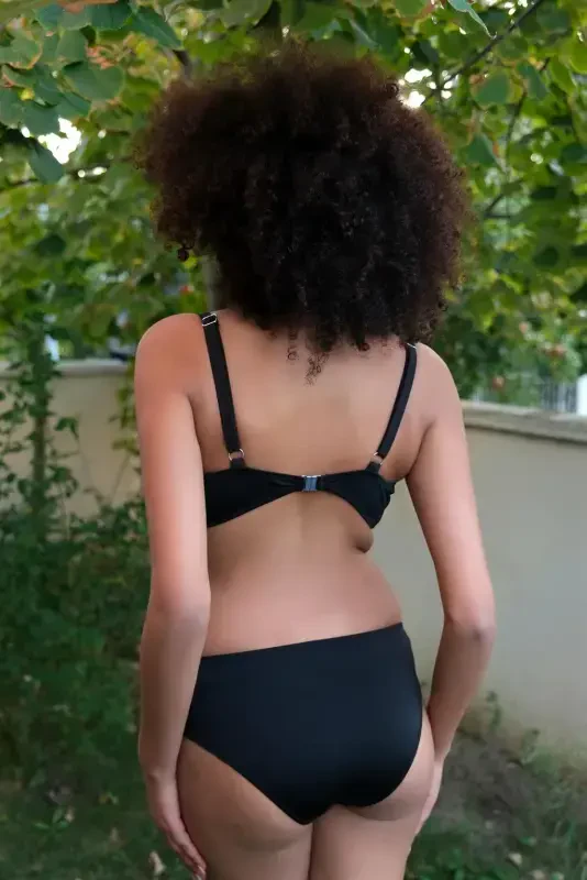 Akbeniz Kadın İçi Boş Fiyonklu Kaplı Siyah Alt Üst Bikini Takım 35011 - 6