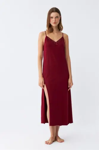 Akbeniz Kadın İp Askılı Bordo Uzun Gecelik 901 - 3