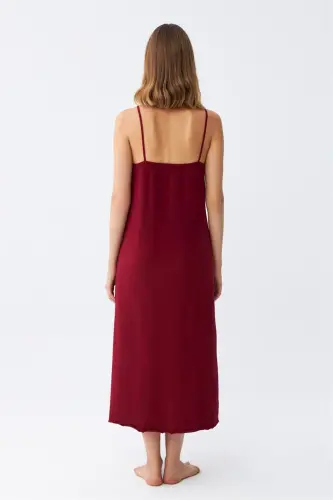 Akbeniz Kadın İp Askılı Bordo Uzun Gecelik 901 - 5