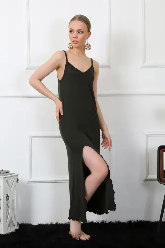 Akbeniz Kadın İp Askılı Haki Uzun Gecelik 901 - 1