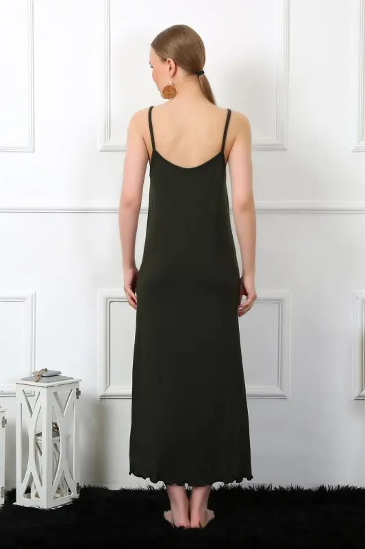 Akbeniz Kadın İp Askılı Haki Uzun Gecelik 901 - 4