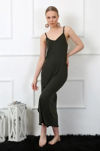 Akbeniz Kadın İp Askılı Haki Uzun Gecelik 901 - AKBENIZ (1)